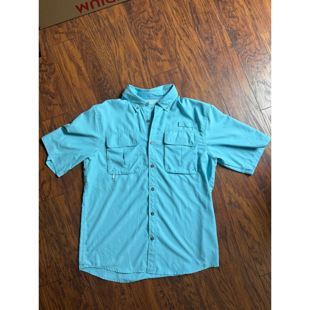 Cabelas Mens Fishing Shirt Short Sleeve UPF 30 Vented Turquoise Blue Medium